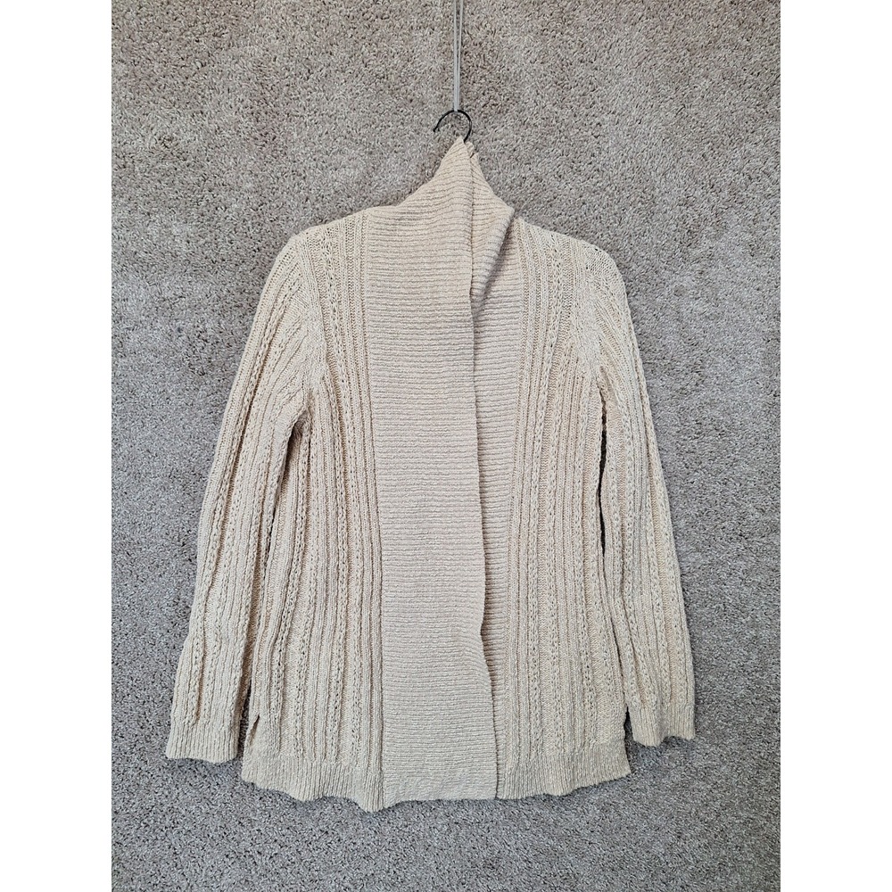 Anthropologie Cardigan Women's Medium Beige Soft Textured Knit Ribbed Open Front